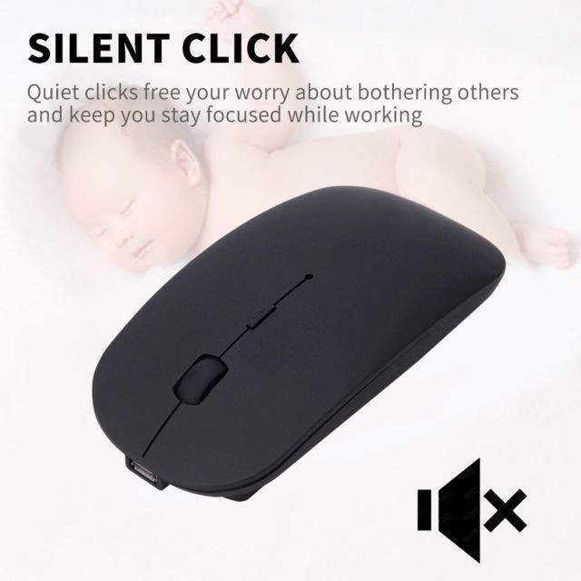 Souris Souris sans fil Bluetooth rechargeable Silent Mate Slim 4 Bottons pour ordinateur portable - noir