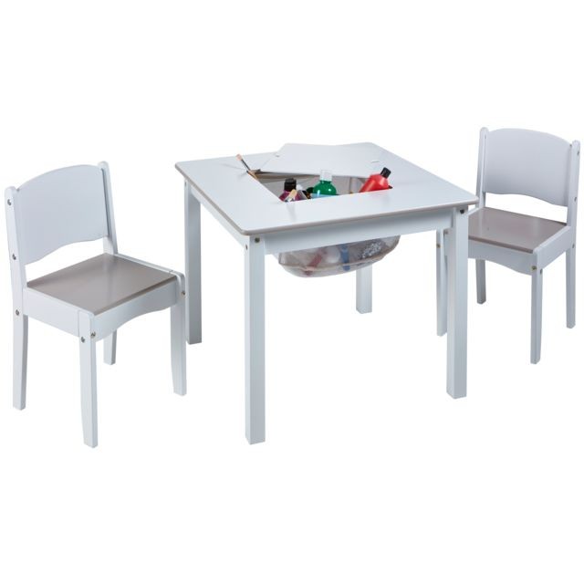 WORLDS APART - Ensemble Table de jeu enfant avec rangement et 2 chaises enfant Blanche - Chambre Enfant Blanc et bois