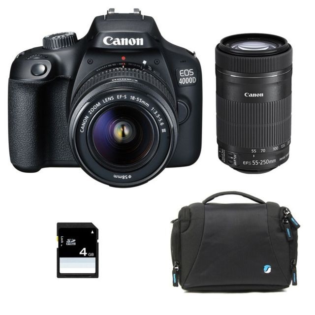 Canon - PACK CANON EOS 4000D + 18-55 III + 55-250 IS + Sac + SD 4Go Canon  - Reflex Numérique Canon