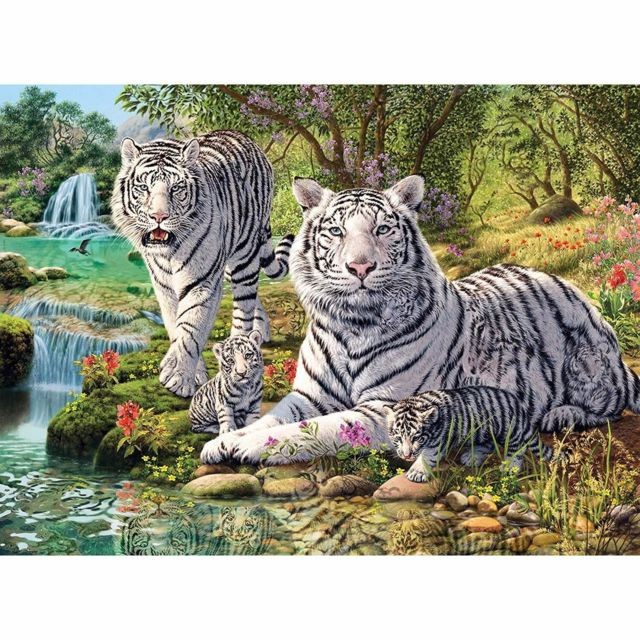 Ravensburger - Puzzle 500 p - Famille de tigres blancs - Ravensburger