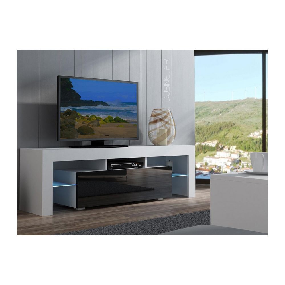 Dusine Meuble TV SPIDER à LED en Blanc MAT avec porte Noir Laqué 160 cm