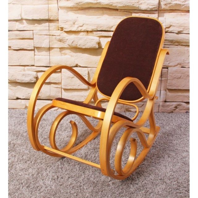 Decoshop26 - Fauteuil à bascule rocking chair en bois clair assise en tissu marron FAB04006 - Rocking Chairs Fauteuils