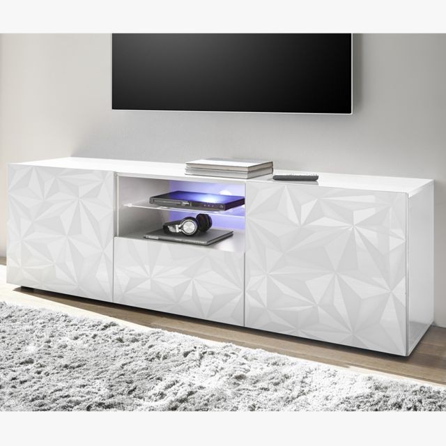 Kasalinea - Grand meuble télé design blanc laqué sans éclairage NINO - Meubles TV, Hi-Fi Kasalinea