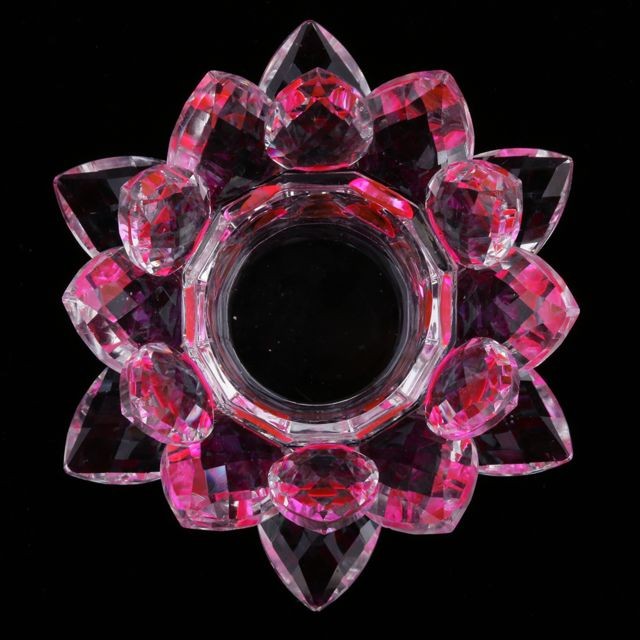 Objets déco Bouddhiste Cristal Verre Lotus Fleur Modèle Feng Shui Décor 12x5cm Rose