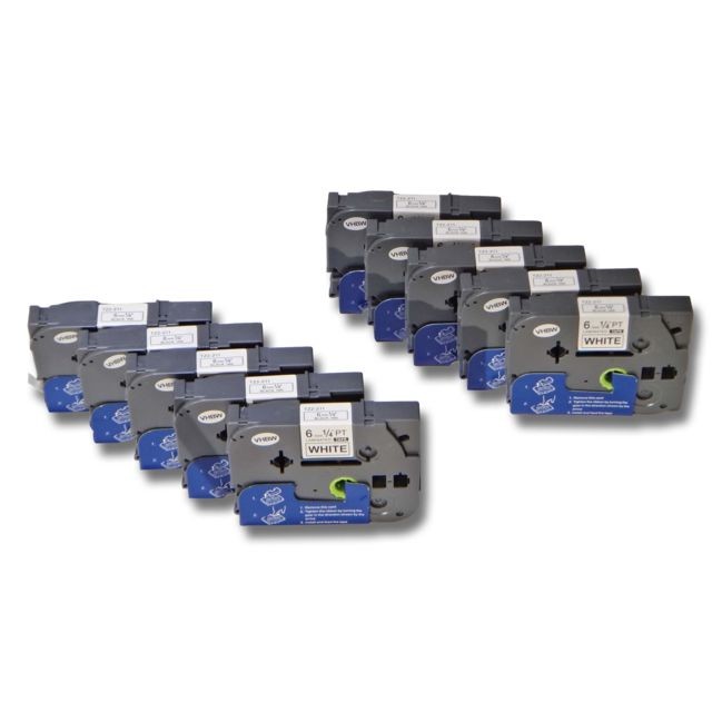 Vhbw - 10x Ruban Cassette Cartouche 6mm vhbw pour Brother P-Touch 200, 300, 500, 1000, 2000, 9000, 1010, 1080, 1090, 1200, 1200P comme TZ-211, TZE-211. - Vhbw