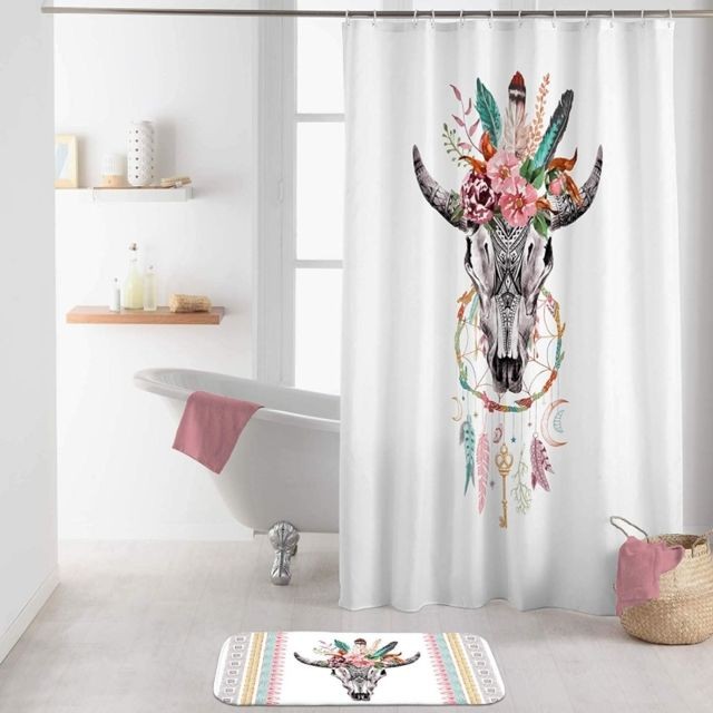 Douceur D'Interieur - Rideau de douche avec crochets imprimé Buffle - L 200 x l 180 cm - Polyester - Rideaux douche Douceur D'Interieur