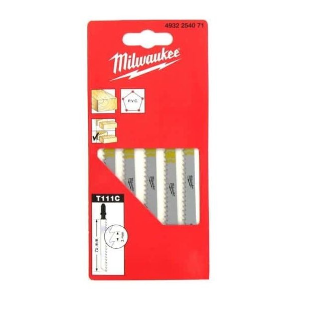 Milwaukee - Pack de 5 lames scie sauteuse MILWAUKEE bois/PVC 75 mm denture de 3 mm 4932254071 - Milwaukee