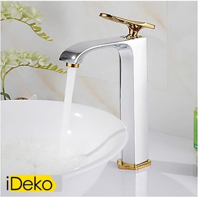 Lavabo Ideko iDeko® Robinet Mitigeur lavabo laiton chromé de peinture antique un trou poignée simple robinet d'évier de salle de bains