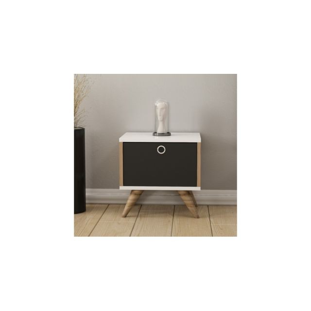 Homemania - HOMEMANIA Table de Chevet Zeyn Moderne Compacte - avec Porte - pour Salon, Chambre  - Noyer, Noir, Blanc en Bois,  40 x 35 x 41 cm - Chevet Design