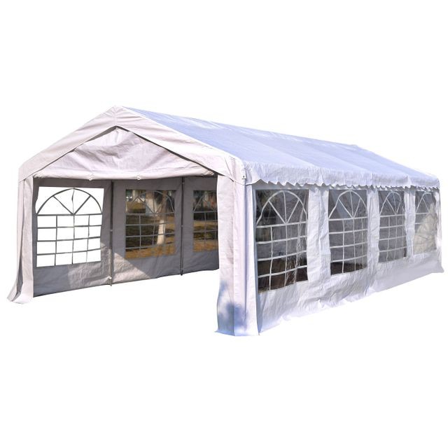 Outsunny - Tente barnum tonnelle de réception 8 x 4 x 2,8 m polyéthylène imperméable 8 fenêtres et acier galvanisé robuste blanc Outsunny  - Tentes de réception