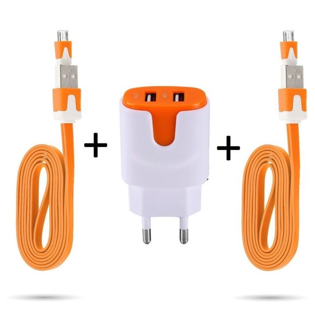 Chargeur secteur téléphone Shot Pack pour Manette Xbox One Micro-USB (2 Cables Chargeur Noodle + Double Prise Couleur Secteur) Android