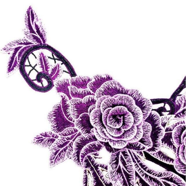 Machine à coudre Collier de broderie de dentelle de fleur de couleur creuse en trois dimensions Accessoires de de vêtements de bricolage violet
