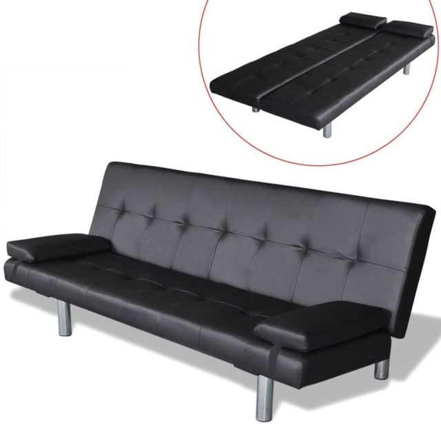 Vidaxl - Canapé-lit réglable avec 2 oreillers Cuir synthétique Noir | Noir - Canapés Noir