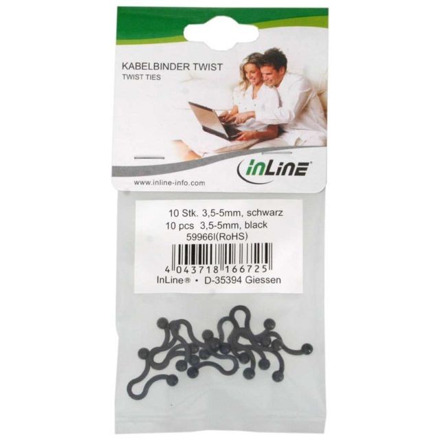 Inline Attaches InLine® Twist 3.5 - 5mm, noir, 10 pièces