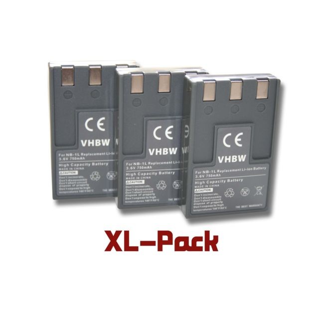 Vhbw - 3 x batterie Li-Ion 750mAh (3.6V) pour Canon séries Powershot & Digital Ixus part ex. Ixus 300, 330, 400, etc, remplace la batterie type NB-1L, NB-1LH Vhbw  - Batterie Photo & Video