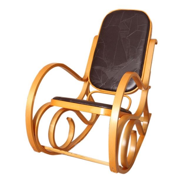 Mendler - Rocking-chair, fauteuil à bascule M41, imitation bois de chêne, assise en cuir Patchwork, marron - Fauteuil à bascule Fauteuils