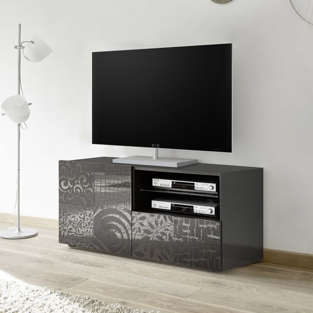 Kasalinea - Petit banc TV design gris laqué NERINA 2 - Meubles TV, Hi-Fi Kasalinea