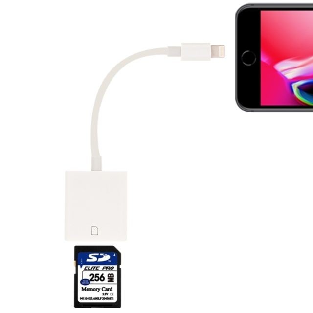 Clavier Wewoo Clé USB blanc pour iPhone, iPad adaptateur de lecteur de carte SD, support iOS 9.2-11 système, Lightning