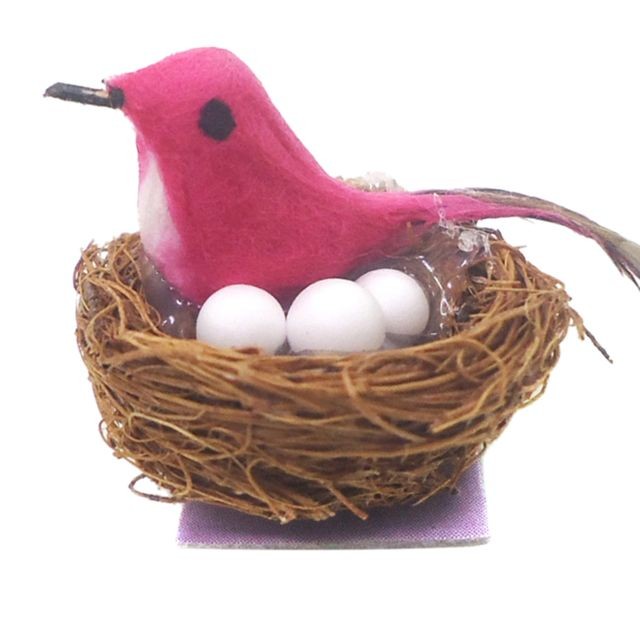 marque generique Nid d'oiseau miniature 1/12 maison d'oiseau décoration pour jardin féerique Rose rouge