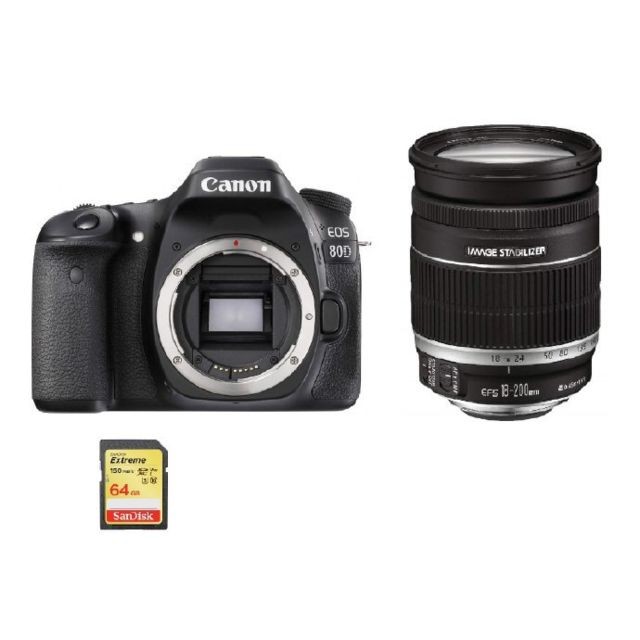 Canon - CANON EOS 80D KIT EF-S 18-200mm F3.5-5.6 IS + 64GB SD card Canon  - CANON EOS 70D Reflex Numérique