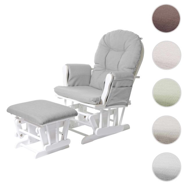 Mendler - Fauteuil relax HWC-C76 fauteuil à bascule, rocking-chair, tissu ~ gris clair, monture blanche - Fauteuil à bascule Fauteuils