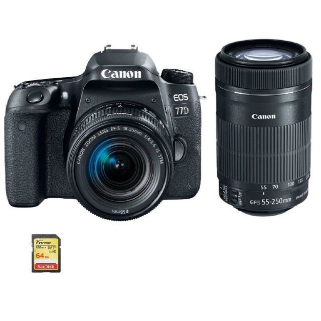 Canon - CANON EOS 77D KIT EF-S 18-55mm F4-5.6 IS STM + EF-S 55-250mm F4-5.6 IS STM (White Box) + 64GB SD card Canon  - Reflex Numérique