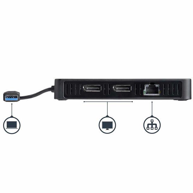 Startech Station d'accueil USB 3.0 double affichage DisplayPort 4K 60Hz pour PC portable