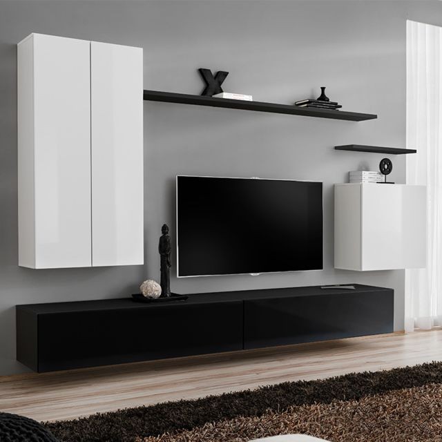 Kasalinea - Meuble tele suspendu blanc et noir SOLEDAD - Meubles TV, Hi-Fi Kasalinea