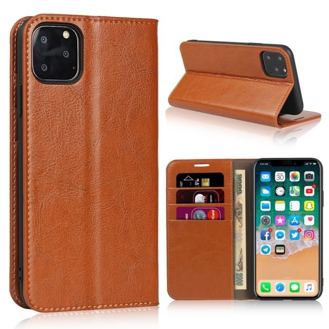 marque generique - Etui en cuir véritable peau de cheval fou brun pour votre Apple iPhone 11 Pro 5.8 pouces marque generique  - Coque, étui smartphone