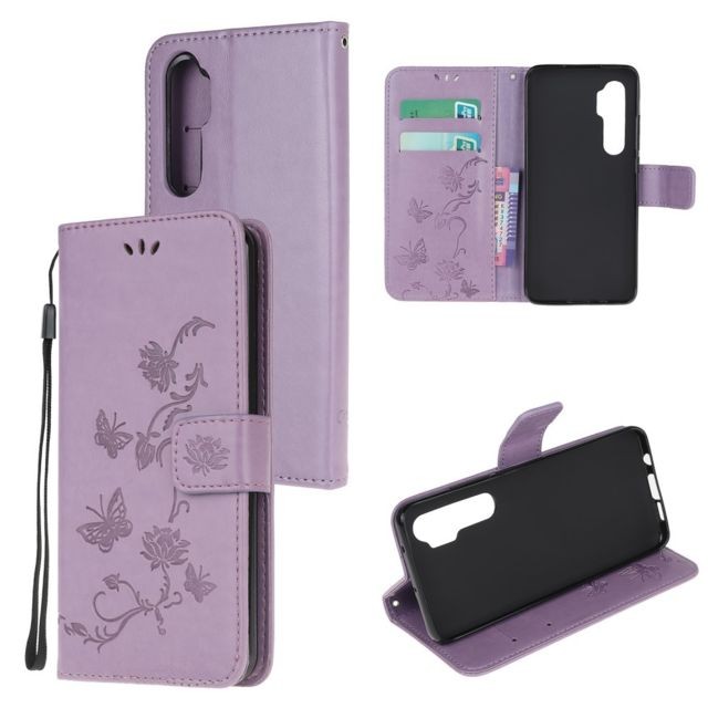 Generic - Etui en PU empreinte fleur de papillon violet clair pour votre Xiaomi Mi Note 10 Lite Generic  - Accessoire Smartphone