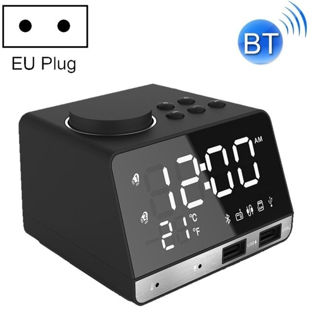 Wewoo - K11 Bluetooth réveil haut-parleur Creative Digital Music Clock Display Radio avec double interface USB, support U disque / carte TF / FM / AUX, prise UE (noir) Wewoo  - Radio Reveil CD Réveil