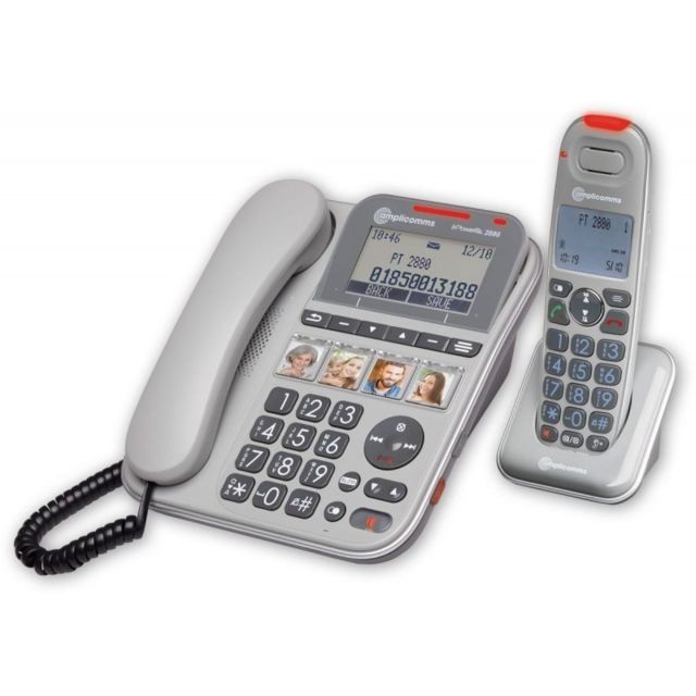 Amplicomms - Powertel 2880 Téléphone senior filaire avec combiné sans fil amplifié et touches de mémoires directes Amplicomms - Téléphone fixe Amplicomms