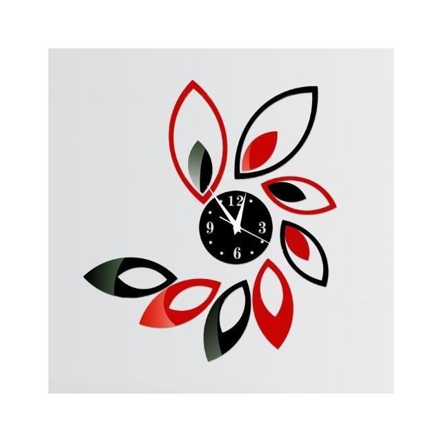 Wewoo Horloge murale Fleur Art Design Moderne DIY Amovible 3D Cristal Miroir Sticker Mural Salon Chambre Décor Rouge + Noir