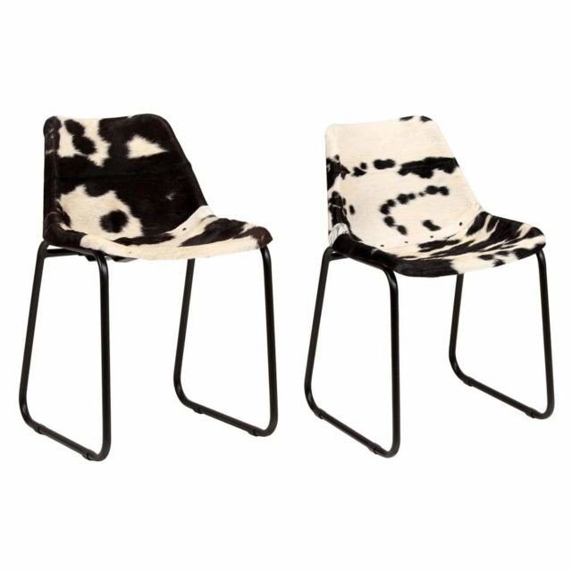 Helloshop26 - Lot de deux chaises de salle à manger cuir véritable de chèvre 1902166/2 Helloshop26  - Chaise scandinave grise Chaises