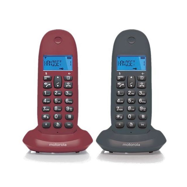 Motorola - Motorola C1002lb+ Gris Granate Teléfono Fijo Inalámbrico Pack Duo Con Manos Libres - Téléphone fixe