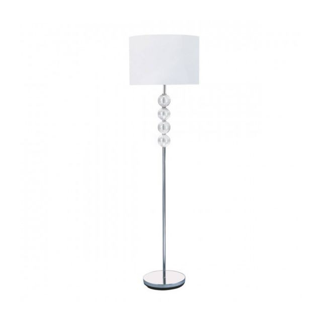 Lampes à poser Searchlight Lampadaire, en chrome et verre avec abat-jour blanc