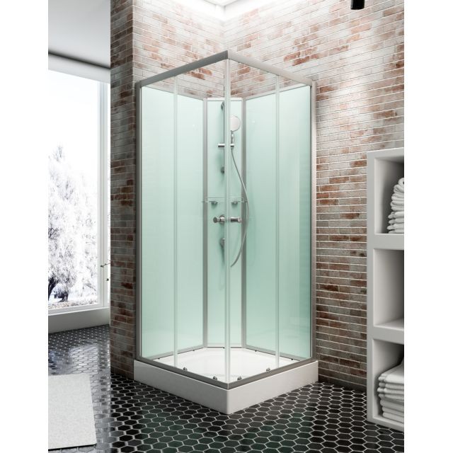 Cabine de douche Schulte Schulte – Cabine de douche complète, 90 x 90 x 202 cm, cabine de douche intégrale avec portes coulissantes, verre transparent, ouverture vers la gauche, Corsica