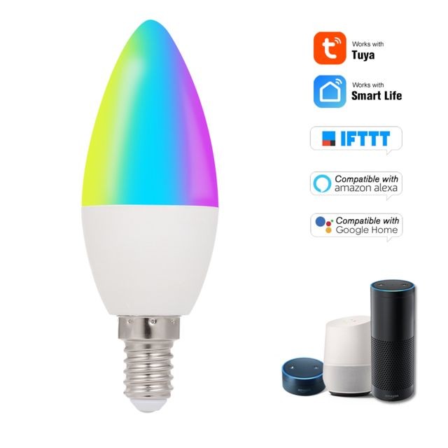Generic - WiFi Smart Bulb RGB + W + C LED Candle Bulb 5W E14 Dimmable Light Phone APP SmartLife / Tuya Remote Control Compatible with Alexa Generic   - Generic
