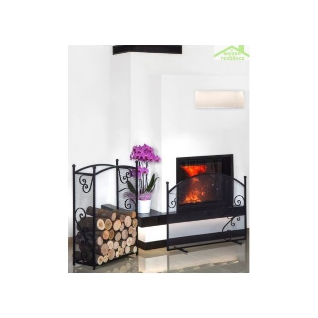 Accessoires poêles à bois/cheminées Farm-Mdlt Ensemble CHERRY porte bûches + écran de cheminée en acier noir