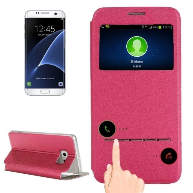 Coque, étui smartphone Wewoo Housse Étui Magenta pour Samsung Galaxy S7 Edge / G935 en cuir horizontale avec support et ampère Call Display ID