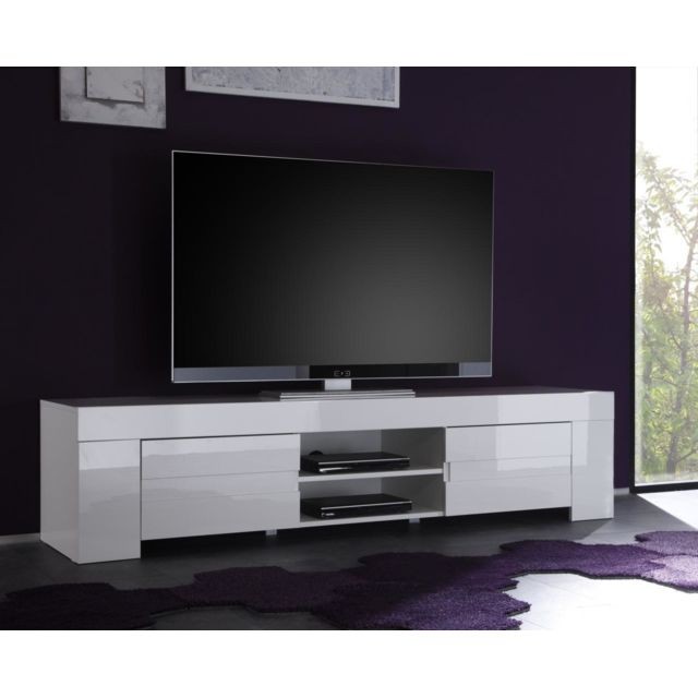 Kasalinea - Meuble TV hifi blanc laqué design ELEONORE - L 191 cm - Meubles TV, Hi-Fi Kasalinea