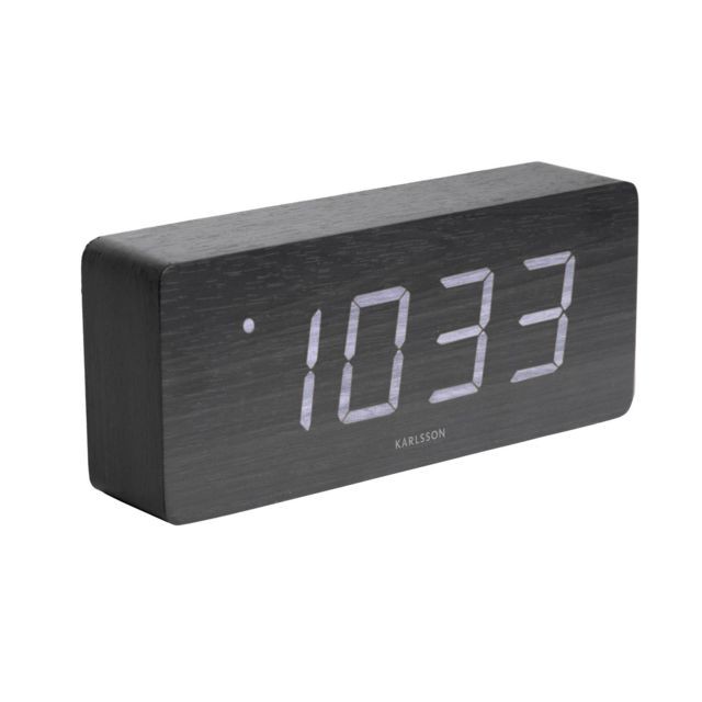 Karlsson - Horloge réveil en bois Square - H. 9 cm - Noir - Karlsson