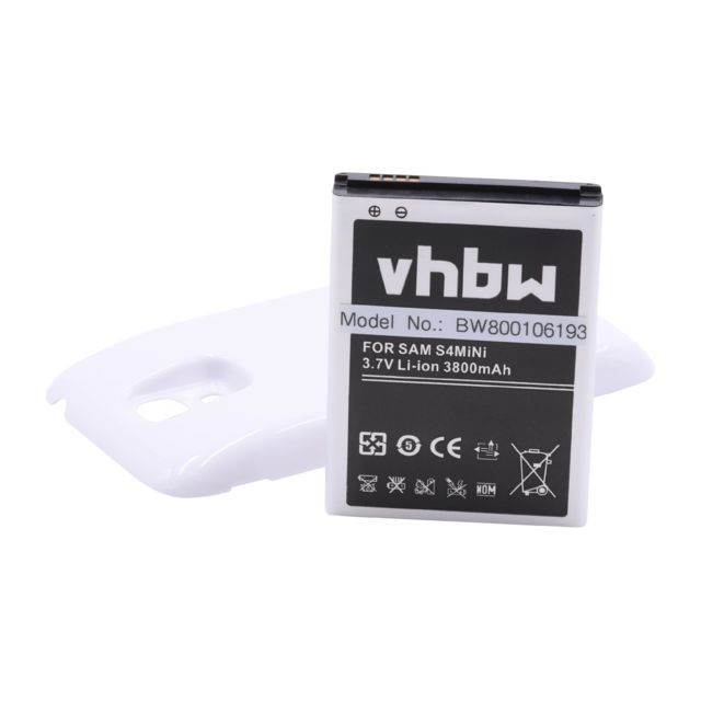 Vhbw - Coque avec batterie vhbw 3800mAh (3.8V)blanc pour Smartphone Samsung Galaxy S4 Mini Galaxy S4 Mini LTE GT-i9190 GT-i9195. Remplace: B500 B500BE B500BU - Batterie téléphone