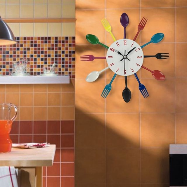 Generic - Multicolore décoration de la maison couverts ustensile de cuisine cuillère fourchette horloge horloge murale - Multicolore - Horloges, pendules
