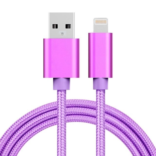 Wewoo - Câble Violet pour iPhone X / 8 & 8 Plus / 7 & 7 Plus / 6 & 6s & 6 Plus & 6s Plus / iPad 1m 3A style métallique tissé tête Lightning à de données / chargeur USB, - Câble Lightning Wewoo