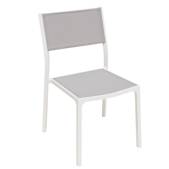 Chaises de jardin Idilik Chaise en alu blanc textilène gris clair Léda