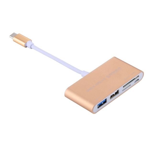 Câble USB Pour Tablette, Smartphone, PC Or 5 en 1 Micro SD + SD + USB 3.0 + USB 2.0 + Micro USB Port vers USB-C / Type-C OTG COMBO Adaptateur Lecteur de Carte
