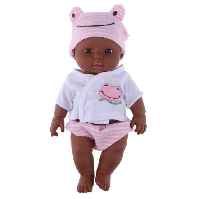 marque generique - 30 cm de poupée nouveau-né en vinyle de la vie réelle en vinyle de bébé africain dans des vêtements roses marque generique  - Poupées & Poupons