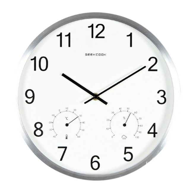 marque generique - minimaliste non-coutil quartz horloge murale thermomètre hygromètre argent marque generique  - Décoration