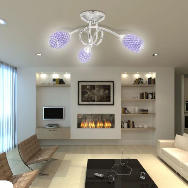 Vidaxl vidaXL Lustre/ Lampe de Plafond Violet 3 Abats Jours en Cristal G9